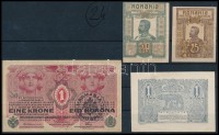 Románia 1915. 1L román felülbélyegzéssel + 1917. 25b + 50b + Magyarország 1916. 1K román felülbélyegzéssel T:III
Romania 1915. 1 Leu with Romanian overprint + 1917. 25 Bani + 50 Bani + Hungary 1916. 1 Korona with Romania overprint C:F