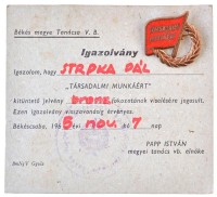 1965. 'Társadalmi Munkáért bronz fokozat' zománcozott Br jelvény viselésre jogosító igazolvánnyal T:2