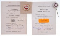 1974-1977. 'Budapesti Bútoripari Vállalat Gyémánt Törzsgárda' zománcozott kitűző és zománcozott jelvény, két igazolvánnyal T:1-