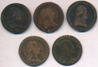 Vegyes: 1800S 3kr Cu 'I. Ferenc' + 1800B 3kr Cu 'I. Ferenc' + 1800C 3kr Cu 'I. Ferenc' + 1800(?) 3kr Cu 'I. Ferenc' + 1800. 3kr Cu 'I. Ferenc' T:3,3-
Mixed 1800S 3 Kreuzer Cu 'Franz II' + 1800B 3 Kreuzer Cu 'Franz II' + 1800C 3 Kreuzer Cu 'Franz