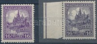1926 Pengő-fillér 16f 14 : 14 1/4 fogazással ibolya + ívszéli feketés ibolya (30.000) (feketés ibolya bélyegen apró rozsdafoltok)