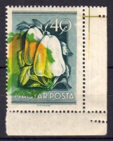 1954 Gyümölcs 40f ísarki bélyeg az offszet színnyomatok erős eltolóásával lefelé és balra
