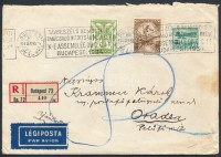 1934 Ajánlott légi levél Repülő 1,82P bérmentesítéssel TÁVBESZÉLŐ NEMZETKÖZI TANÁCSADÓ BIZOTTSÁG X. ÜLÉSE alkalmi bélyegzéssel