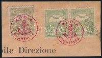 1906 Turul 2 x 5f + 6f kivágáson piros 'ADRIA / UNGHERESE' bélyegzéssel