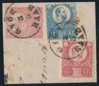 1871 Réznyomat 5kr díjjegyes kivágás 5kr és 10kr díjkiegészítéssel kivágáson 'GYŐR / RAAB'