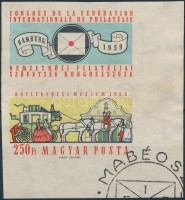 1959 FIP (II.) vágott ívsarki szelvényes bélyeg (3.500)