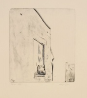 Major János (1934 - 2008): Ablak a tűzfalon/ rézkarc, 50/28,szignált/ 20 x 17,8