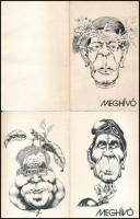 Meghívó Lengyel Gyula grafikusművész kiállítására, a két darab közül az egyik aláírt és dedikált (a karikatúrákon Berecz János és Karvalics Ferenc)