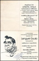 Meghívó Lengyel Gyula grafikusművész kiállítására, a két darab közül az egyik aláírt és dedikált (a karikatúrákon Berecz János és Karvalics Ferenc)