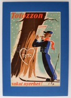 cca 1960 'Totózzon - Sokat nyerhet!' plakát paszpartuban, sérült, javított.  23x16 cm.