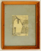 Zórád jelzéssel: TIszta udvar, rendes ház, ceruza, papír, üvegezett fa keretben, 13×10 cm