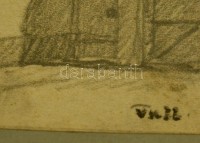 Zórád jelzéssel: TIszta udvar, rendes ház, ceruza, papír, üvegezett fa keretben, 13×10 cm