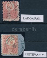 1871 2 db Réznyomat 5kr burgenlandi bélyegzéssel 'LAKOMPAK', 'FEKETEVÁROS'
