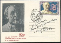 Alekszej Veniaminovics Kosztyin (1928-1993), Konsztantyin CIolkovszkij szovjet űrtudós unokájának aláírása emlékborítékon /

Signature of Aleksey Veniaminovich Kostin (1928-1993), grandson of the famuos Soviet astronautic theorist