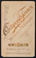 cca 1900 Wekerle László (1840-1918) királyi tanfelügyelő felesége, keményhátú fotó Osztapovitz Ferenc máramarosszigeti műterméből, 11×6,5 cm