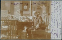 1905 Hegedűs Sándor (1847-1906) közgazdász, miniszter, író saját dolgozószobájában, lánya, Hegedűs Rózsika felvétele és saját kezű sorai. Fotólap.