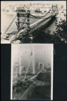 1964 Budapest, Erzsébet híd épülés közben és a terhelés próba alatt, 2 db fotó, 12x9 és 9x14 cm