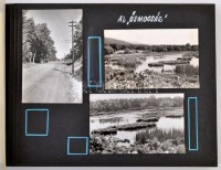 1960 Gyöngyös, fotóalbum a Nagy-Sástó-i kemping építéséről, a mocsár lecsapolásáról, 78 db vintage fotó, magyarázó szöveggel, 9x14 cm, album 24x35 cm