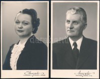 Hölgy és úr műtermi portréja, 2 db fotó Angelo nagyváradi műterméből, 13,5x8,5 cm