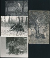 cca 1920-1970 Vadászfotók trófeákkal, 4 db, 6,5x9,5 és8,5x11,5 cm közti méretben