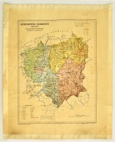 cca 1900-1910 Háromszék vármegye térképe,1:350.000. Magyar Földrajzi Intézet Rt., körbevágva, a széleken szakadással, a széleken ragasztás nyomaival, 33x26 cm.
cca 1900-1910 County map of Háromszék, 1:350.000, cut on edges, with