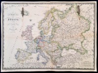 1860 Európa térképe, F. Fried, Wien, Artaria & Comp., német nyelven, foltos, a hátoldalán javítással, 37x50 cm./
1860 Map of Europe, F. Fried, Wien, Artaria & Comp., in German language, spotty, with repairs on the back, 37x50 cm.