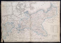 1839 Poroszország térképe, F. Fried, Wien, Artaria & Comp., német nyelven, két alsó sarkánál sérült, a széleinél kissé gyűrött, 36x50 cm./
1839 Map of Prussia, F. Fried, Wien, Artaria & Comp., in German language, with two