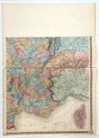 1876 Franciaország nagyméretű térképe E. Andriveau-Goujon. Acélmetszet 2 részben, (kisebb szakadásokkal) /
1876 E. Andriveau-Goujon: Etched map of France in 2 parts 120x140 cm