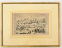 cca 1700-1730 Gabriel Bodenehr (1664-1758): Grodno térképe, Grodno 'Eine der Fürnehmbsten Staedte in Lithauen', (Ma Fehérororszország), Augsburg, Europens Pracht und Macht c. kiadványból, 74 p., rézmetszet, német nyelven, üvegezett fa