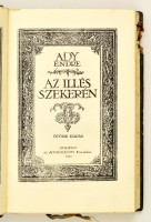 Ady Endre: Az Illés szekerén. 5. kiad.
Bp., 1923. Athenaeum. 175 l. Számozott (11/100.) példány! A szennylap, az előzék- és címlap Jeges Ernő munkája. Bordázott gerincű, kiadói félbőr kötésben, hátsó borítón sérüléssel