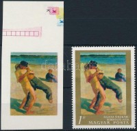 1967 Festmények III. 1Ft vágott ívszéli bélyeg arany  színnyomat nélkül. A szakirodalomban ismeretlen. / Mi 2371 margin piece, gold colour print omitted. Not mentioned in the philatelic literature. Certificate: Glatz