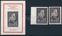 1953 Sztálin-gyász vágott blokk + fogazott és ívszéli vágott bélyeg (46.300)