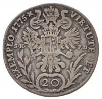 1775B/SK-PD 20kr Ag 'II. József' (6,3g) T:2- ü.
Hungary 1775B/SK-PD 20 Kreuzer Ag 'Joseph II' (6,3g) C:VF ding
Huszár: 1841., Unger III.: 1306.b