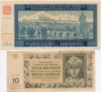 Német Harmadik Birodalom / Cseh-Morva Protektorátus 1940. 100K + 1942. 10K T:III
German Third Reich / Protectorate of Bohemia and Moravia 1940. 100 Korun + 1942. 10 Korun C:F