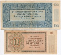 Német Harmadik Birodalom / Cseh-Morva Protektorátus 1940. 100K + 1942. 10K T:III
German Third Reich / Protectorate of Bohemia and Moravia 1940. 100 Korun + 1942. 10 Korun C:F
