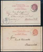 1893-1897 2 db magyar-horvát 5kr zárt levelezőlap kármin és téglavörös színben, kétnyelvű bélyegzéssel / 2 Hungarian-Croatian 5kr PS-cover cards in different colours