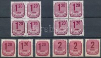 1946 3 db Forint-filléres Portó 1,20Ft és 2Ft + 2 db 1,20Ft négyestömb