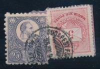 1871 Réznyomat 25kr + 1874 színesszámú 5kr vegyes bérmentesítés kivágáson