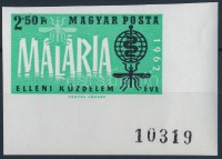 1962 A malária elleni küzdelem éve (II.) ívsarki vágott bélyeg (1.500)