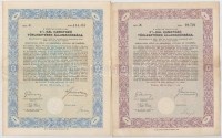 Budapest 1942. 'A Magyar Királyság 3%-kal Kamatozó Törlesztéses Államadóssága' kötvénye 25P-ről szárazpecséttel és szelvényekkel + 1942. 'A Magyar Királyság 3%-kal Kamatozó Törlesztéses Államadóssága' kötvénye 100P-ről