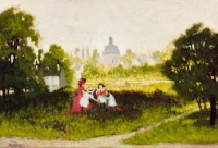 Berkes Antal (1874 - 1938): Vasárnap délelőtt (Bécsi látkép háttérben a Karlskirchével)