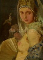 Czencz János (1885-1960): Női félakt. Olaj, karton, jelzett, üvegezett keretben, 33×28 cm