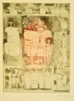Kass János (1927-2010): Lovagok. Rézkarc, papír, jelzett, 39×29,5 cm