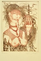 Kolozsvári Grandpierre Miklós (1950-): Bűbájoska. Rézkarc, papír, jelzett, 39×28 cm
