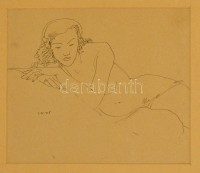 László Gyula (1910-1998): Női akt. Tus, papír, jelzett, üvegezett keretben, 19×23  cm
