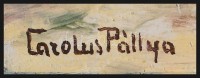 Pállya Carolus (1875-1930): Vásárba érkezők. Olaj, falemez, jelzett, 11×16,5 cm