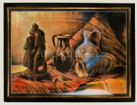 Pataky Ferenc (1897-1962): Asztali csendélet. Vegyes technika, papír, jelzett, üvegezett keretben, 68×96 cm