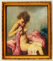 Pirchalla Nándor (1884-?): Öltözködő lány akt. Olaj, vászon, jelzett, üvegezett keretben, 34×30 cm