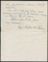 cca 1925 Bárcziházi Bárczy István (1882-1952) államtitkár autográf levele lord Rothermere, magyar revízió támogatójának a Daily Mail tulajdonosának személyes hangvételben. A levélben megköszöni, amit Magyarországért tesz. Két