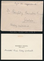 cca 1950 Endrédy Vendel zirci apát számára küldött távirat, általa írt levél, névjegykártya